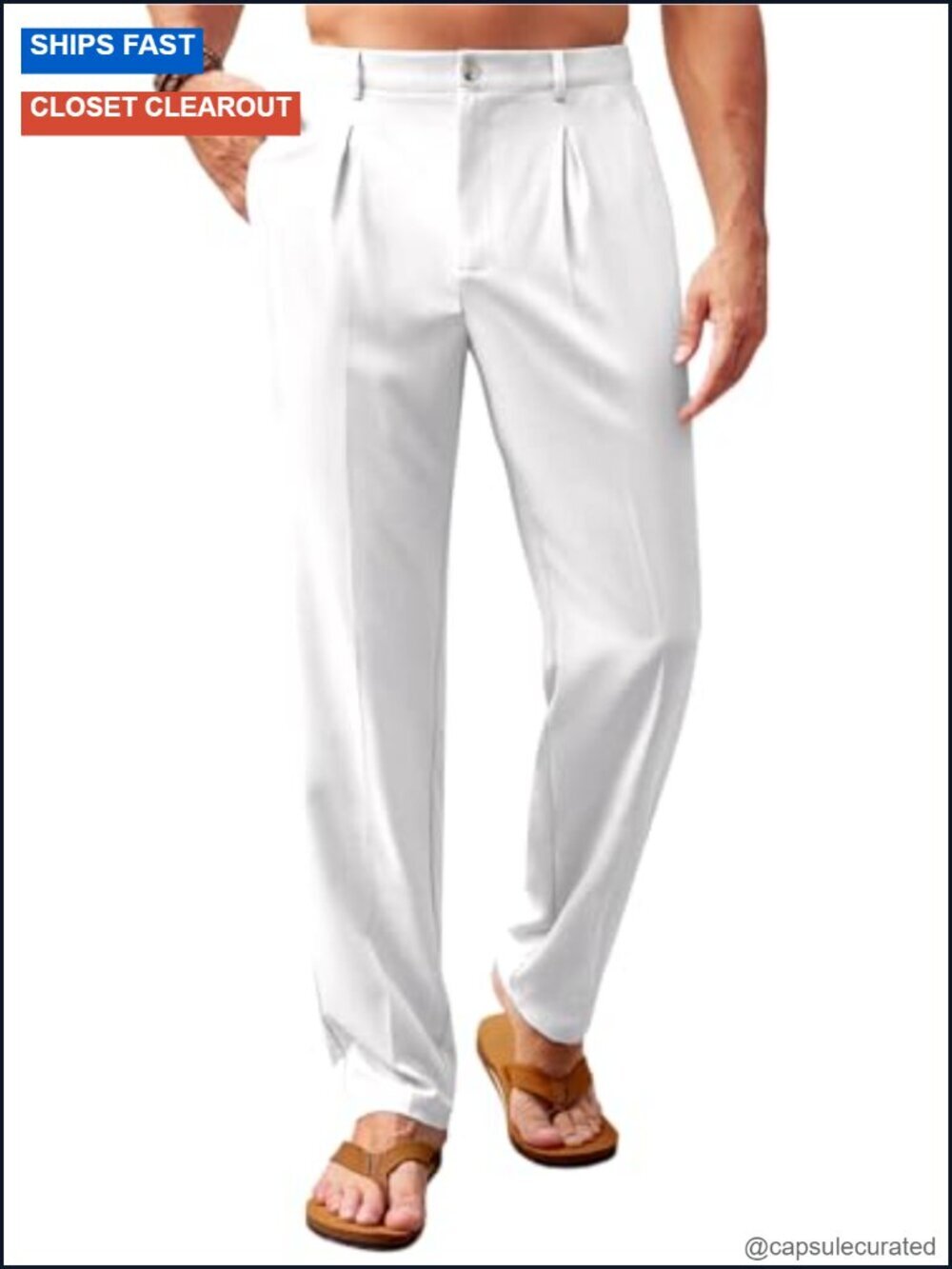 Mens Casual Pants Elastic Waist Lightweight Loose Fit Pleated Slacks Yoga